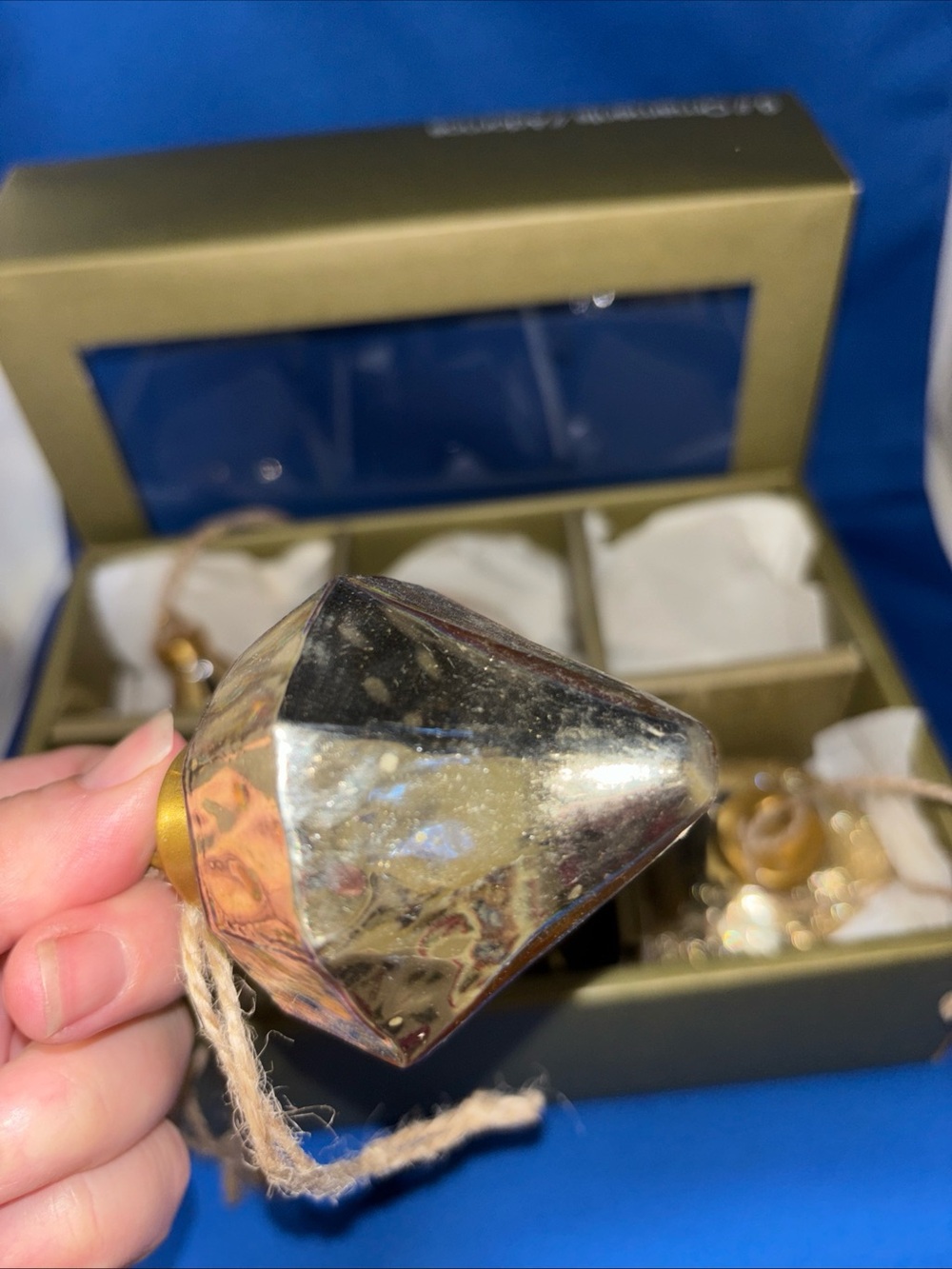 Crate&Barrel Gold Tone Mercury Glass Christmas Ornaments, Boxed Set of 6 - Picture 5 of 9